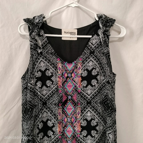 Savanna Jane Size Small Black White Abstract Sleeveless Lined Dress - Picture 1 of 10